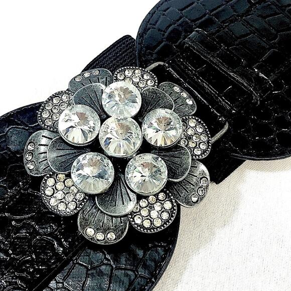 Vintage Black Croc Embossed Rhinestone stretch Belt main image 13